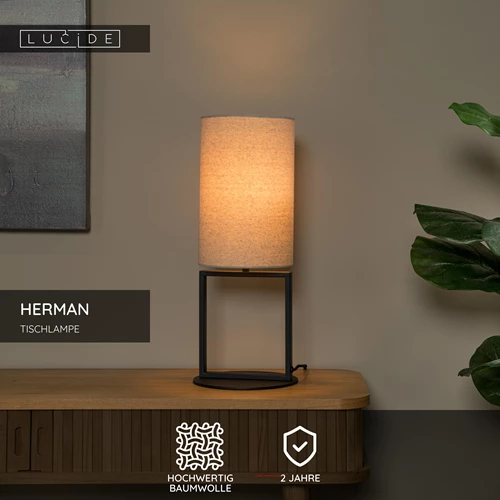 Lucide HERMAN - Tischlampe - Ø 20 cm - 1xE27 - Beige - USP